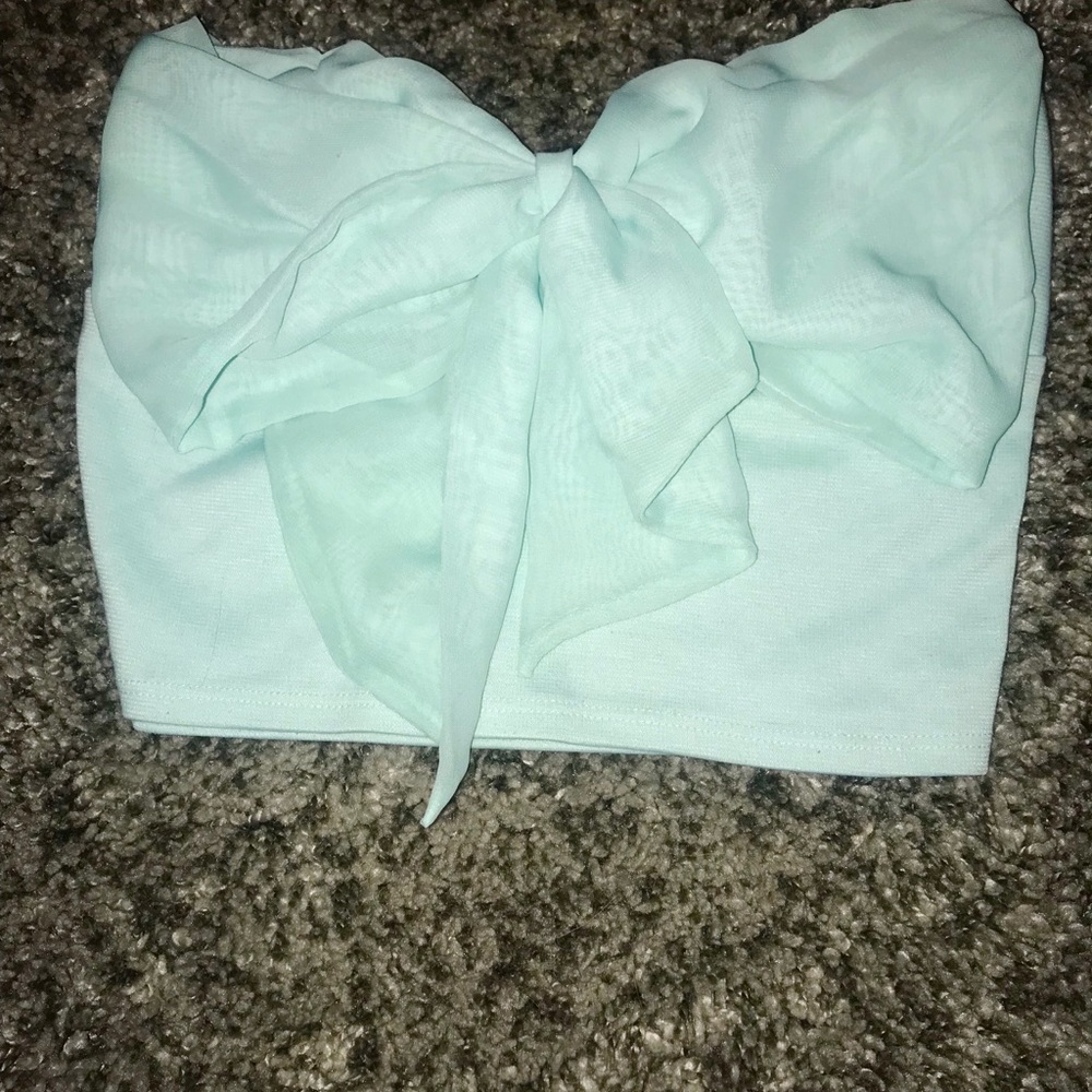 Teal bow crop top